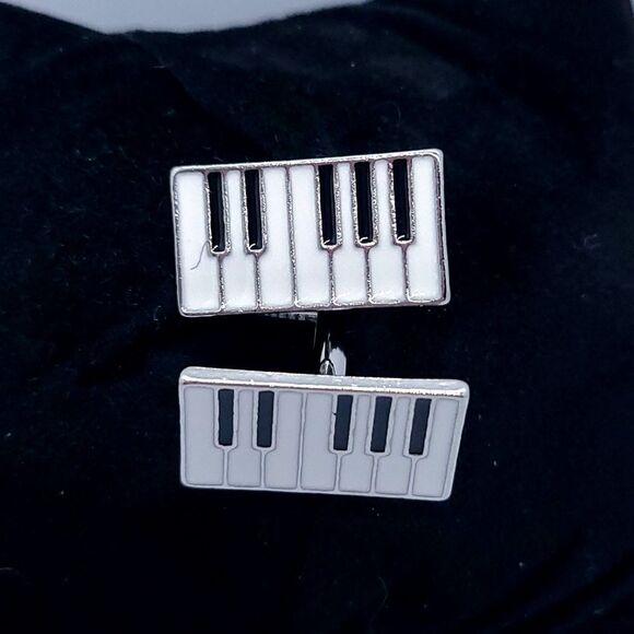 Piano Key Silver Cufflinks Tuxedo Formal Shaped Cuff Links Musician Band NWT Men - Picture 7 of 8